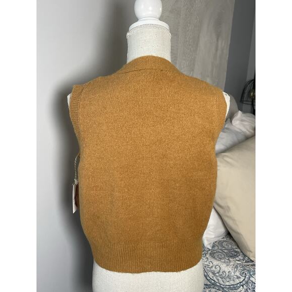 Jessica Simpson Women’s Sweater Vest M Mustard Button Front Floral Knit NWT - Picture 5 of 7